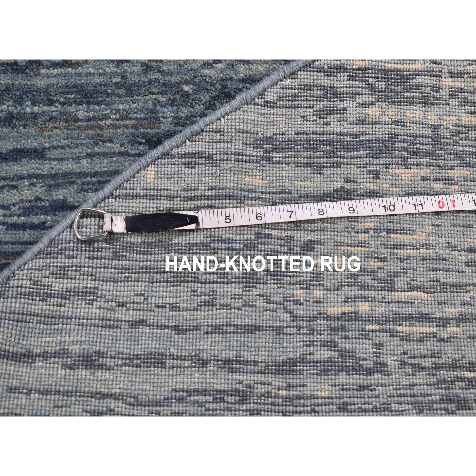 6'x6' Zero Pile Pure Wool Blue Oceanic Ombre Design Round Hand Knotted